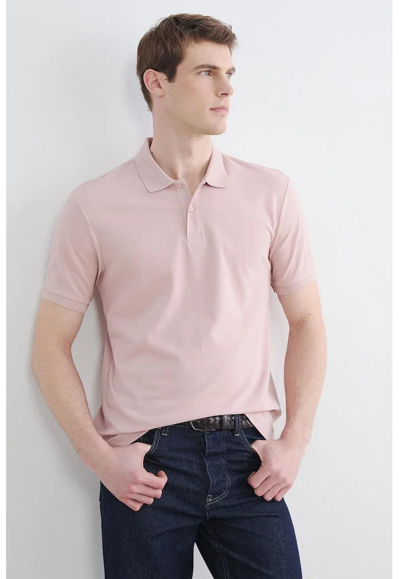 Tricou polo din bumbac pique, Piersica
