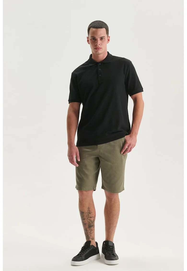 Pantaloni scurti din amestec de bumbac cu snur de ajustare, Verde feriga