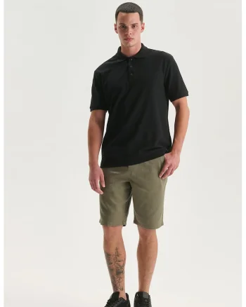 Pantaloni scurti din amestec de bumbac cu snur de ajustare, Verde feriga