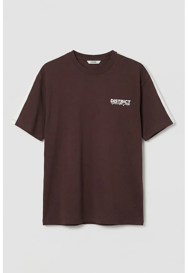 Tricou din amestec de bumbac cu decolteu la baza gatului, Violet aubergine