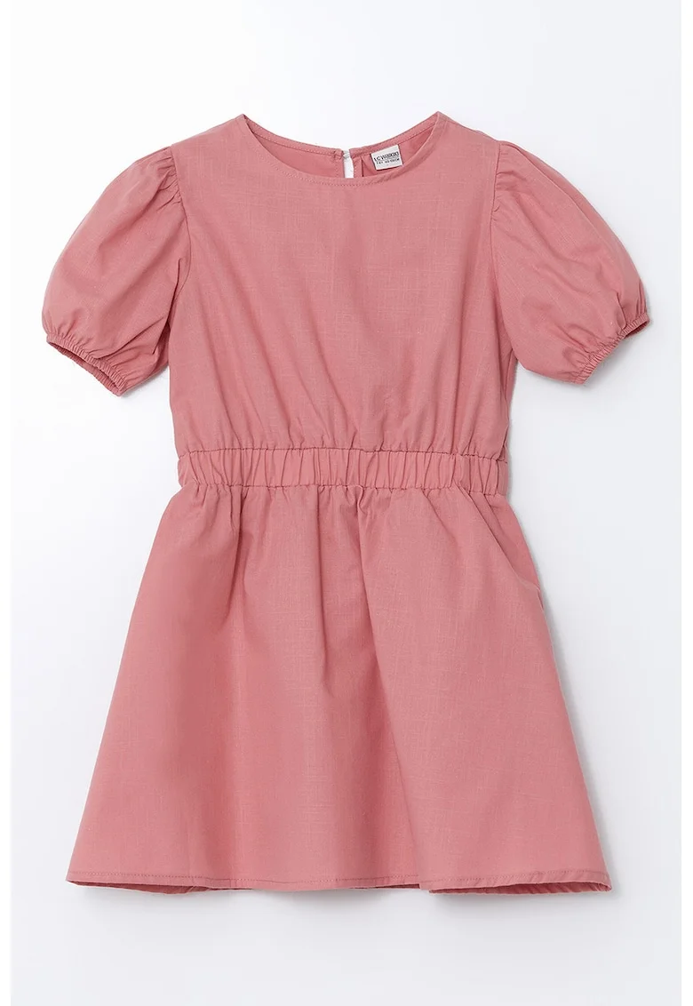 Rochie de bumbac cu talie elastica, Coral