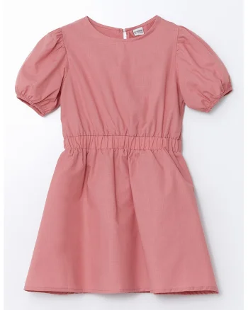 Rochie de bumbac cu talie elastica, Coral