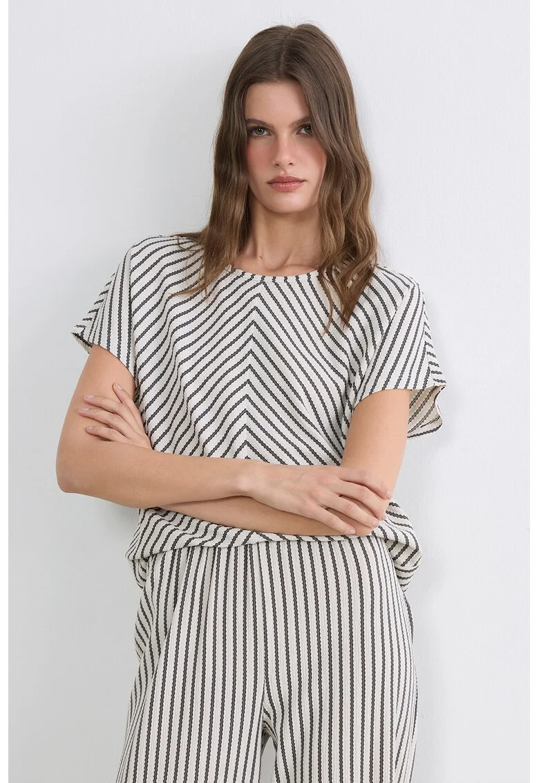 Tricou lejer cu dungi, Alb/Gri