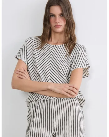 Tricou lejer cu dungi, Alb/Gri