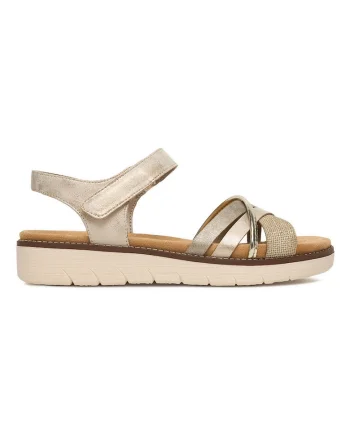Sandale dama,  sintetic, auriu, inchidere velcro