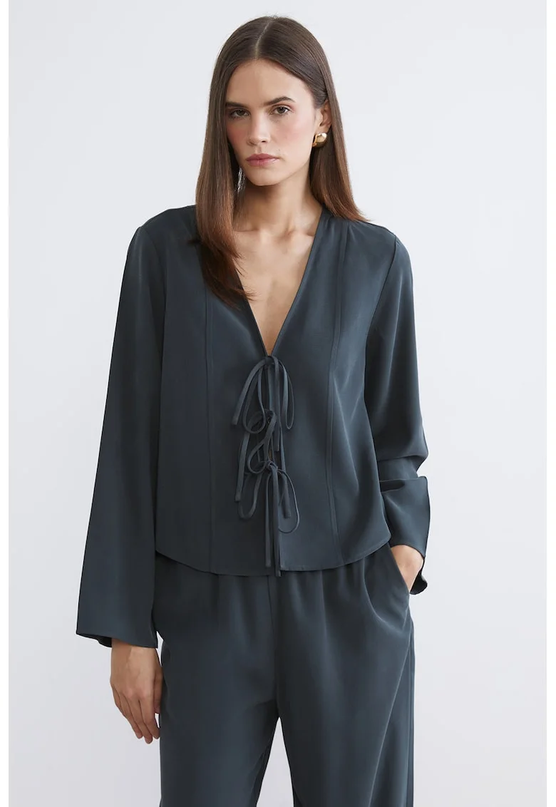 Bluza cu decolteu in V, Verde englez
