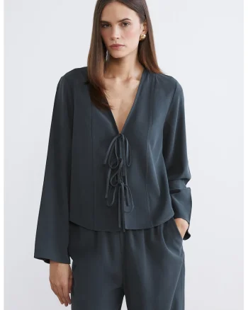 Bluza cu decolteu in V, Verde englez