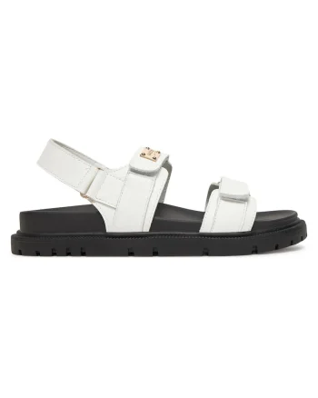 Sandale dama,  piele naturala, alb/negru, inchidere velcro