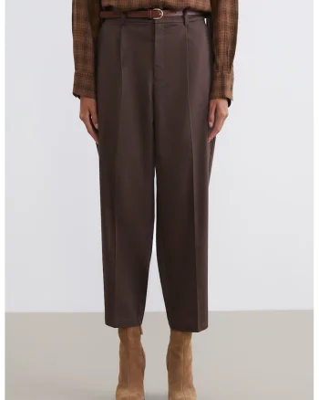 Pantaloni crop cu talie inalta, Maro inchis