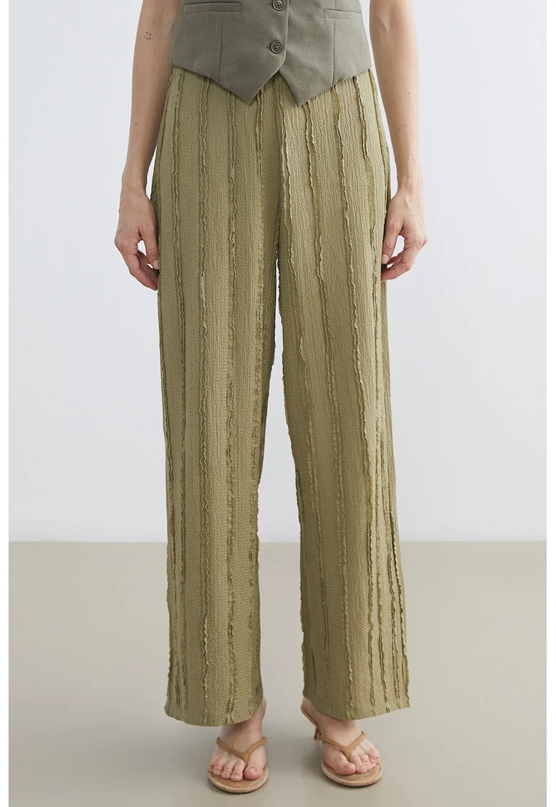 Pantaloni drepti texturati cu croiala ampla, Kaki