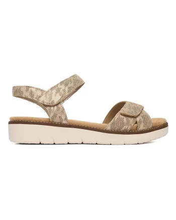 Sandale dama,  piele naturala, bej, inchidere velcro, talpa groasa