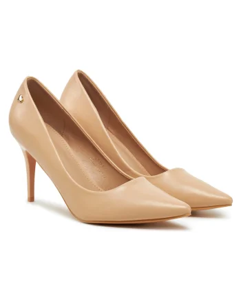 Pantofi eleganti pentru dama,  stiletto, bej, sintetic