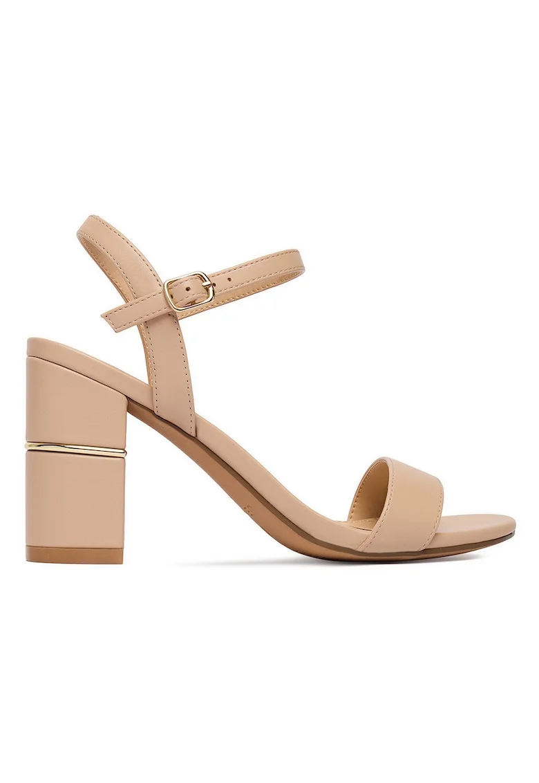 Sandale dama,  piele ecologica, bej, toc clasic