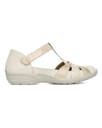 Sandale dama,  piele naturala, bej, inchidere cu scai