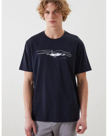 Tricou din bumbac cu decolteu la baza gatului, Alb/Albastru ultramarin