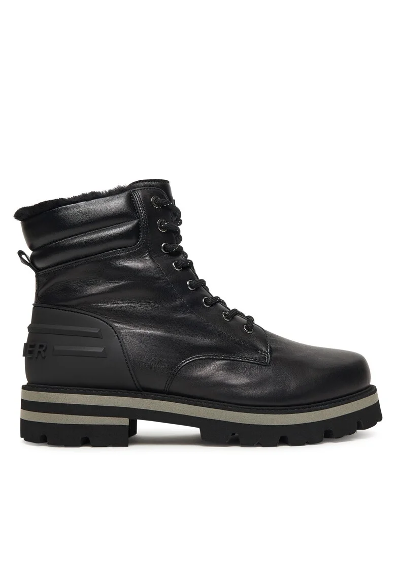 Bocanci barbati,  piele naturala, negru, 46 EU,