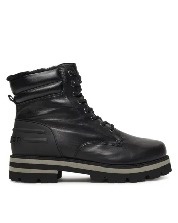 Bocanci barbati,  piele naturala, negru, 46 EU,