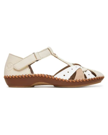 Sandale dama,  sintetic, bej/alb, velcro