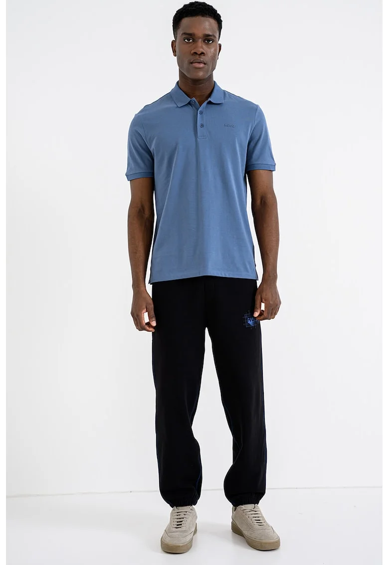Tricou polo din bumbac pique Donos, Albastru prafuit/Albastru