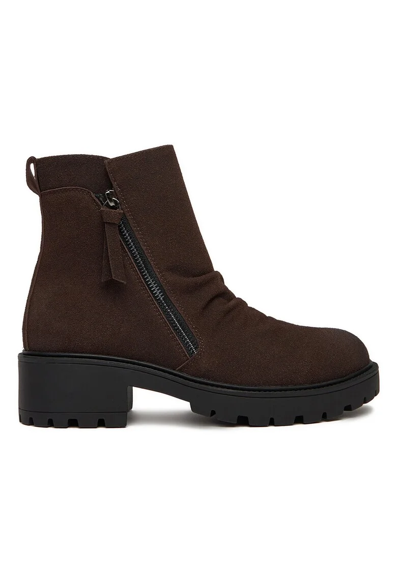Botine de dama,  material textil, maro,