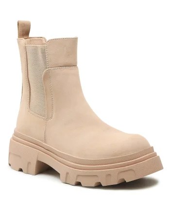 Botine femeie,  piele ecologica, bej, 38 EU,