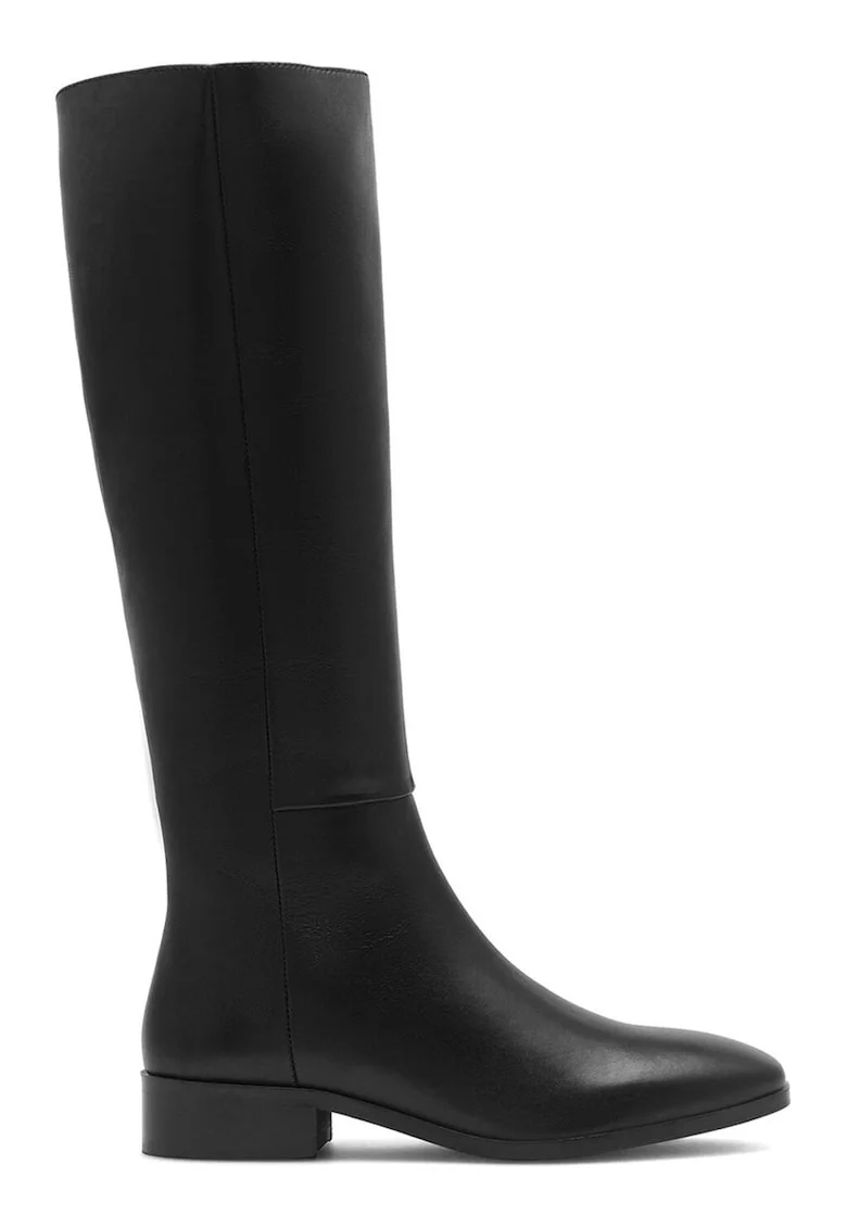 Cizme dama,  piele naturala, negru, tocul plat, inchidere cu fermoar