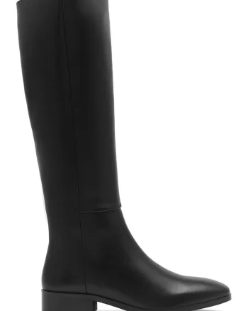 Cizme dama,  piele naturala, negru, tocul plat, inchidere cu fermoar