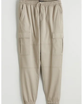 Pantaloni de trening cu croiala cargo si snur, Bej