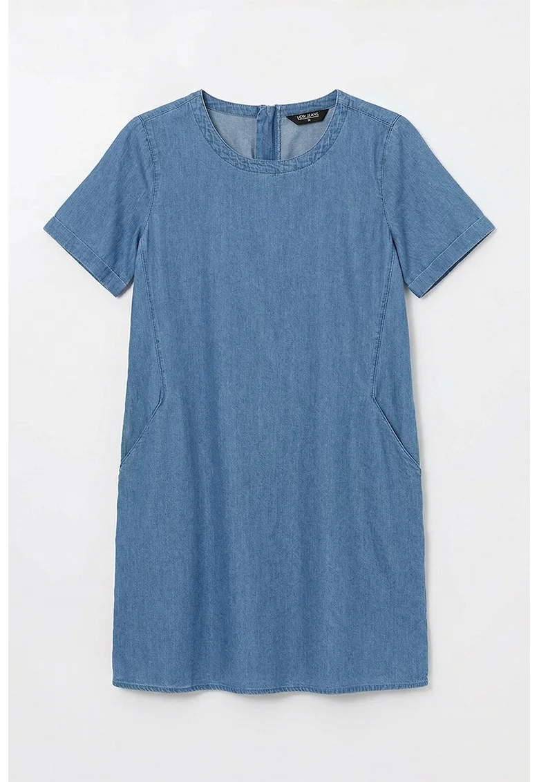 Rochie-tricou din denim cu buzunare laterale, Albastru prafuit