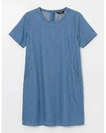 Rochie-tricou din denim cu buzunare laterale, Albastru prafuit