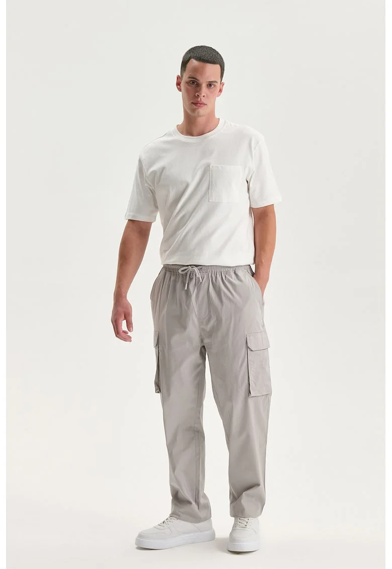 Pantaloni relaxed fit din amestec de bumbac, Gri deschis
