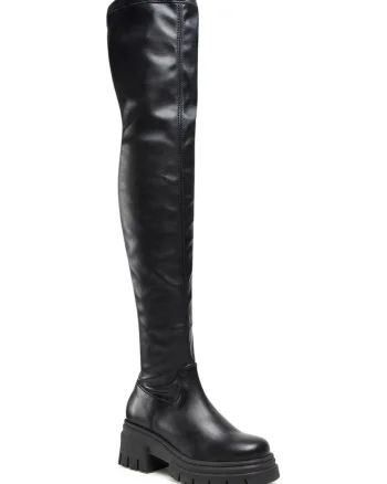 Cizme dama,  toc clasic, fermoar, negre, material sintetic,