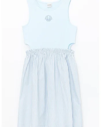 Rochie de bumbac cu decolteu rotund, Albastru deschis