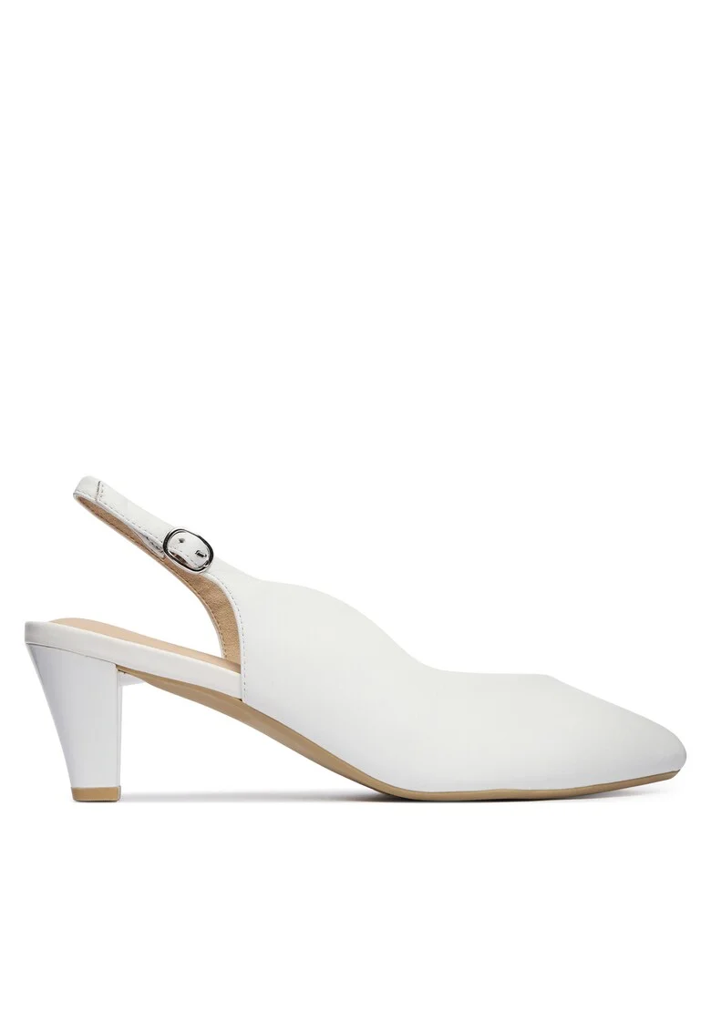 Pantofi dama,  piele naturala, alb, toc clasic