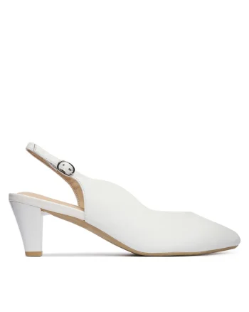 Pantofi dama,  piele naturala, alb, toc clasic