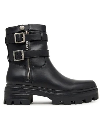 Botine dama,  piele ecologica, negru, talpa groasa, inchidere cu fermoar,