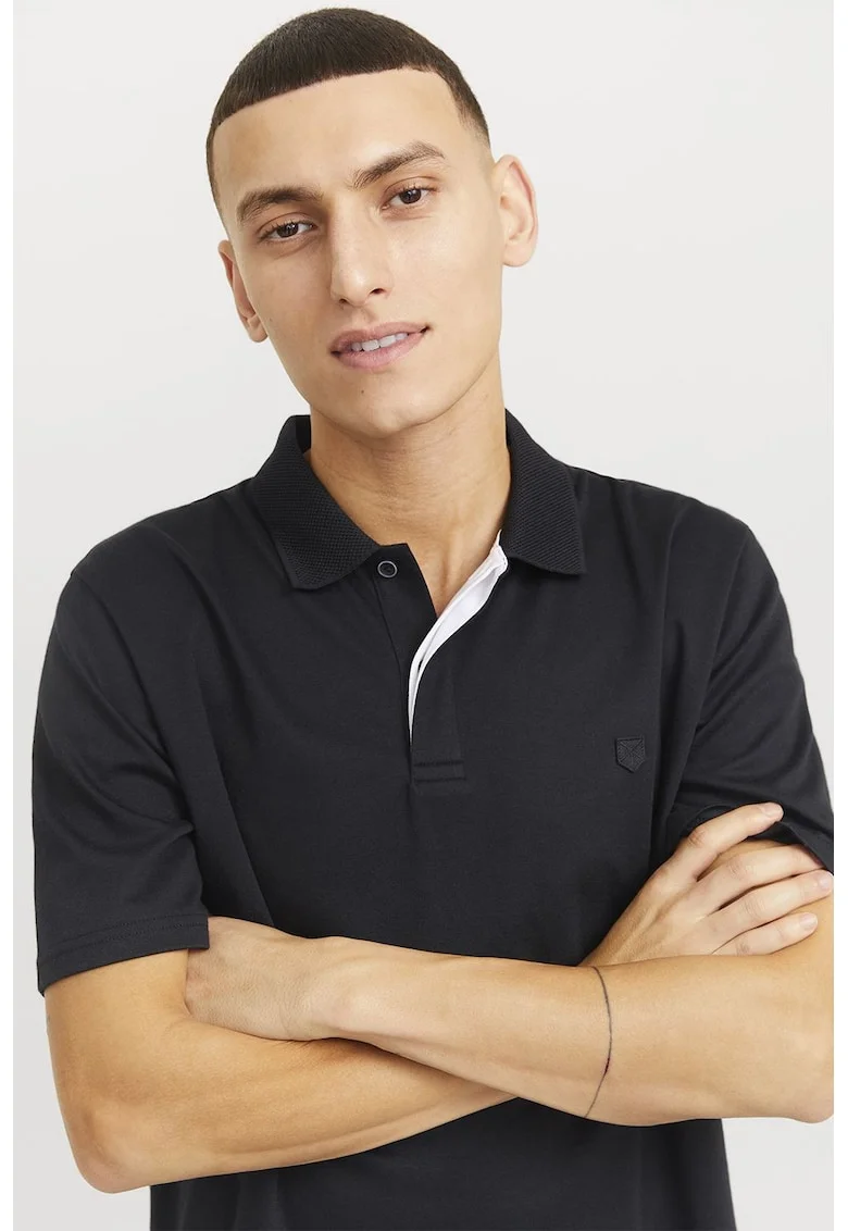 Tricou polo din amestec de bumbac organic, Negru