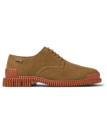 Pantofi de piele intoarsa cu sireturi Pix, Maro camel