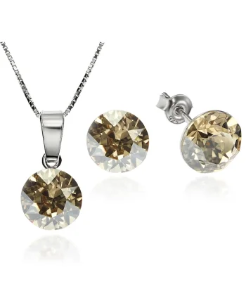 Set Argint 925 placat cu rodiu cu cristale Swarovski® Xirius Golden Shadow 8mm Surub + Lant