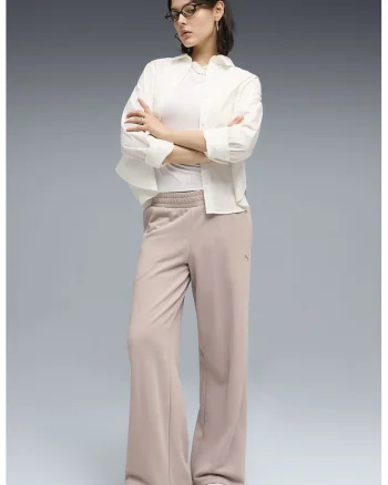 Pantaloni ampli cu talie elastica, Roz prafuit