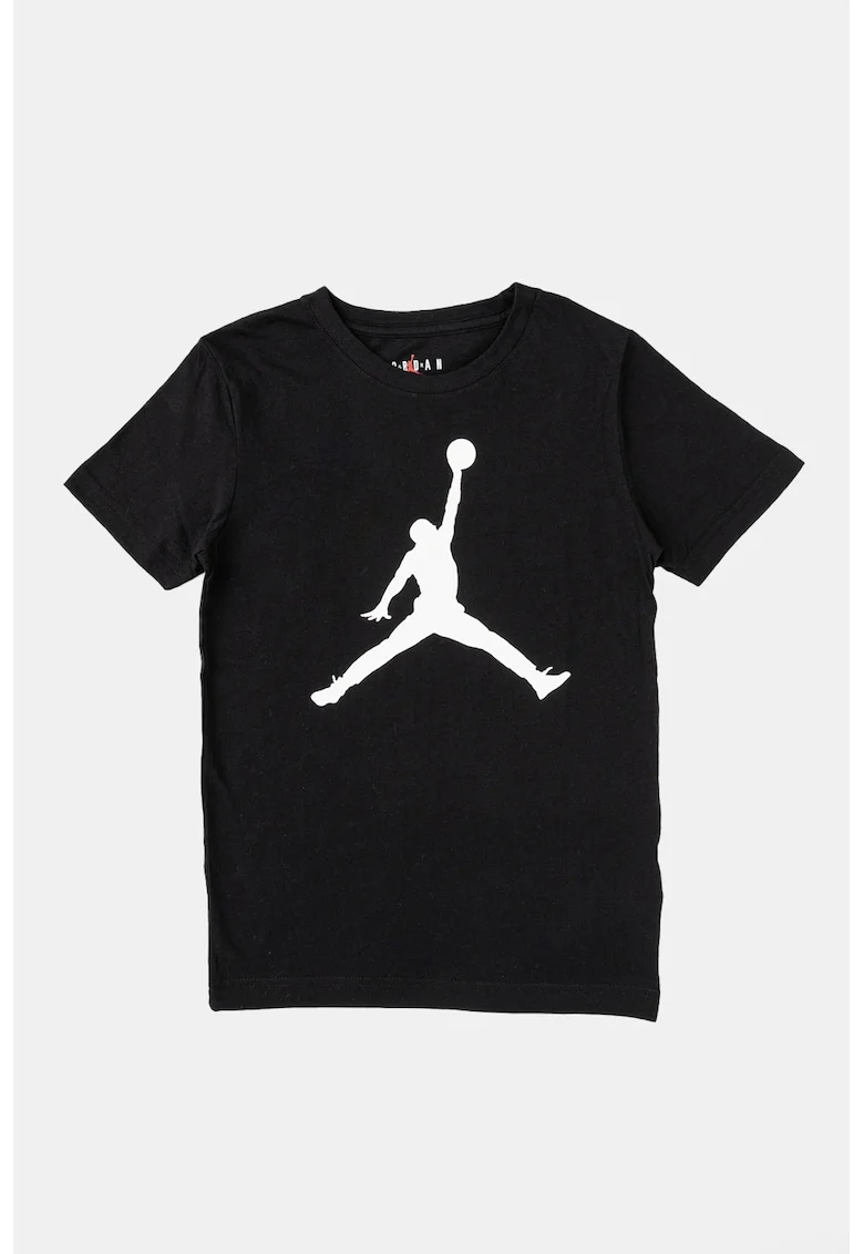 Tricou din bumbac cu decolteu la baza gatului si imprimeu logo, Negru