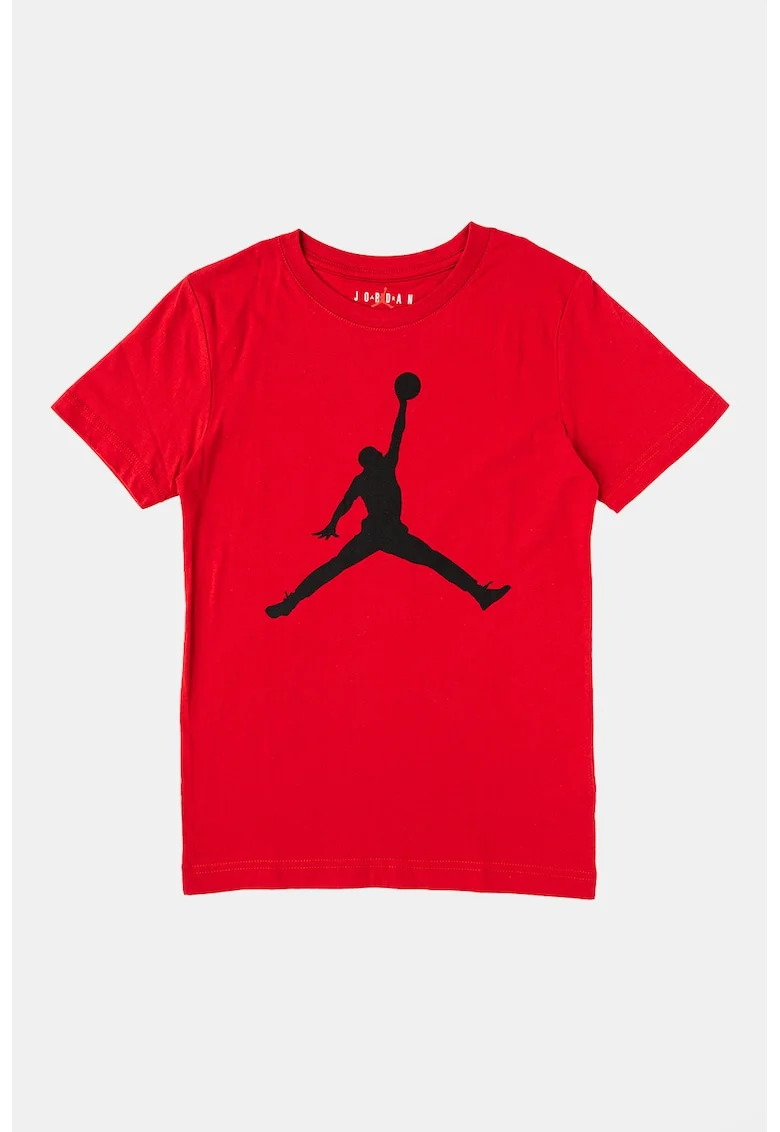Tricou din bumbac cu decolteu la baza gatului si imprimeu logo, Rosu inchis