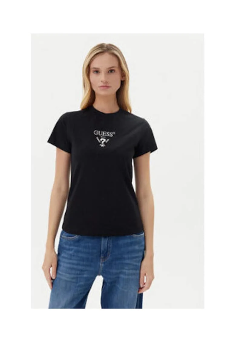 Tricou cu logo brodat pe piept, Negru