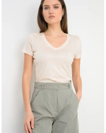 Tricou din lyocell cu decolteu in V, Portocaliu pal