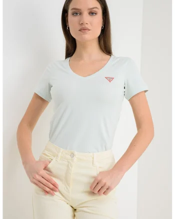 Tricou slim fit cu decolteu in V, Albastru aquamarin