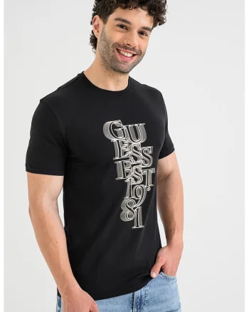 Tricou din amestec de bumbac cu imprimeu logo frontal, Alb/Negru/Bej