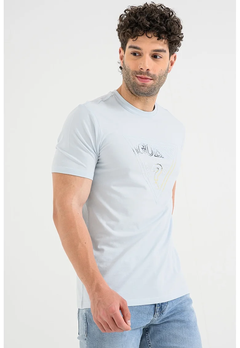 Tricou cu imprimeu logo, Albastru pastel/Galben