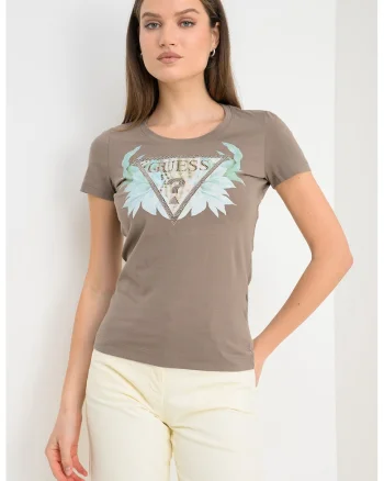 Tricou cu impriemu si decolteu la baza gatului, Albastru pastel/Kaki