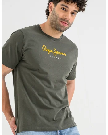 Tricou din bumbac cu imprimeu logo Eggo, Verde inchis/Galben inchis