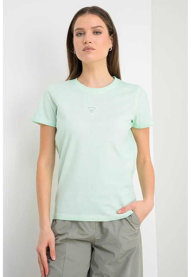 Tricou de bumbac cu imprimeu logo triunghiular, Verde menta